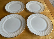 4 Anchor Hocking Fire King Milk White Glass Gold Gilt Rim Dinner Plates