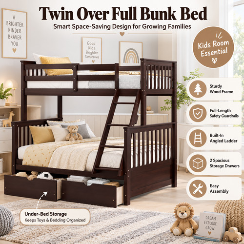 Twin over full bunk bed - bed, with