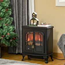 Freestanding Electric Fireplace Stove Heater with LED Fire Flame Effect Black
