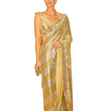 Gold sequance saree bollywood party wear wedding Designer indian Sequins sari