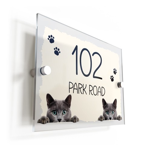 Russian blue cat cream acrylic - cat,