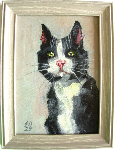 Black and white cat - black, framed