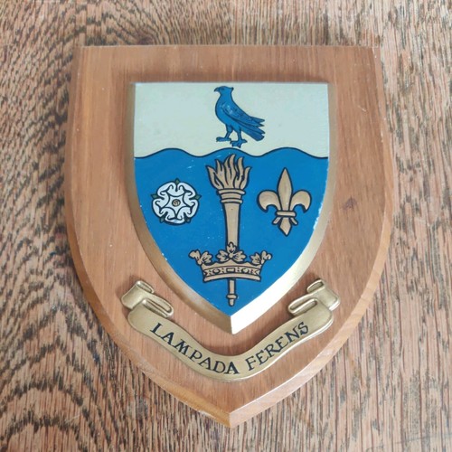 Wooden hull university plaque - university,