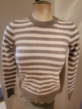C&C California 100% 2-Ply Cashmere xs taupe striped pullover sweater ladies
