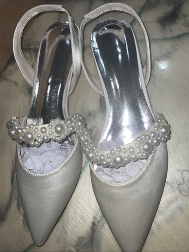 Ivory satin pearl slingback - pearl,