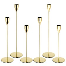 6pcs Bright Gold Candlestick Holder Taper Candle Holders Metal Fits 3/4" Candles