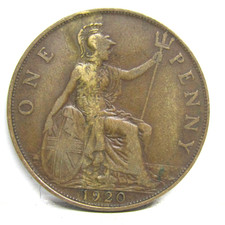 1920 One Penny Coin British George V -  Good Grade #117