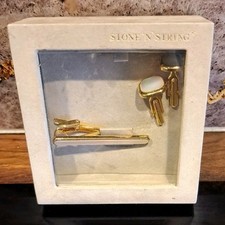 Stone N String Sri Lanka Mother Of Pearl Cufflinks And Tie Pin Set Boxed