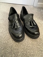 Office Black Chunky Leather Loafers With Tassel, Size 6