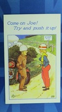 Saucy Comic Postcard 1940's Motorcycle Motorbike BSA Gold Star TRY & PUSH IT UP