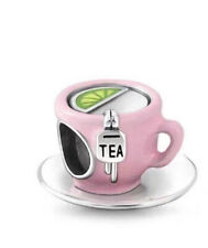 Herbal Tea Cup Mug Lemon Food Lover  Charm Bead Genuine Sterling 925 Silver