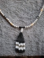 Rhythm beads white black & silver. cob size. Adjustable Handmade to order