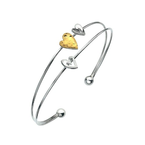 Silver heart torque bangle - heart,