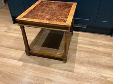 MCM Drexel Heritage End Table Burl Wood Top Cane Lower Shelf Pull Out Extension