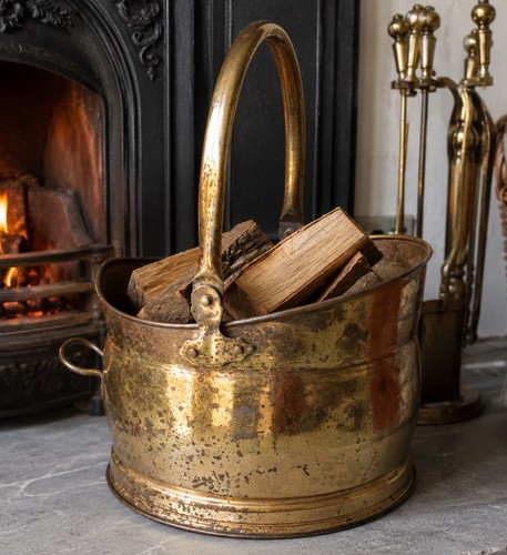 Vintage brass fireside - brass, coal