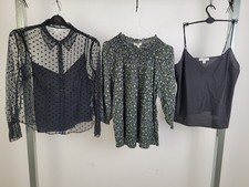 M&S Women's 3pcs Bundle Tops Size 12 Black Cami Polka Dot Mesh Floral New F2