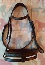 English Leather Full Size Bridle. New. Havana. Fancy Stitching.