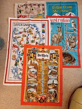 5 X Vintage Unused Tea Towels - Australia, Fiji, Germany, Sardinia. Linen/Cotton