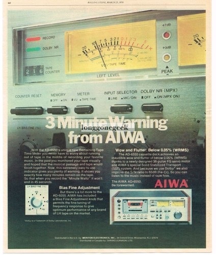 1978 aiwa 6550 - ad-6550, cassette