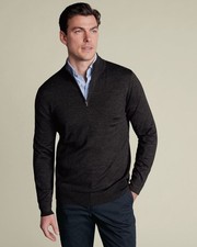 CHARLES TYRWHITT 100% MERINO WOOL ZIP NECK SWEATER, CHARCOAL, SIZE L, NEW