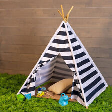Kids Indian Tent TeePee Childrens Blue  White Stripe  Play Camping Tent