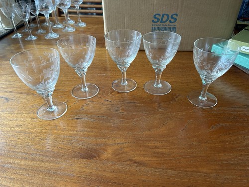 Vintage etched sherry glasses - vintage,