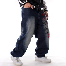 Mens Jeans Hip Hop Denim Baggy Loose Trousers Pants Stonewashed Streetwear 30-46