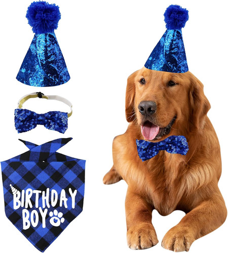 Dog birthday bandana hat bow - birthday,