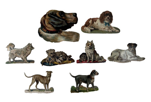 Victorian die cut scraps dogs - die,