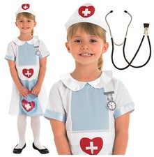 Girls Kids Nurse Doctor Uniform Outfit Fancy Dress Costume opt Stethoscope 3-8