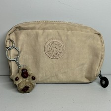 Kipling Tan Small Travel Toiletry Pouch Bag Coin or Makeup Bag with Monkey Charm