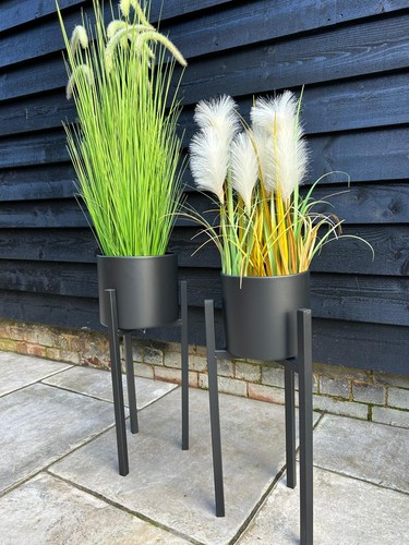 Black tall plant pot - black,