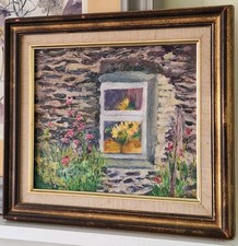 Oil on Board, A Welsh Cottage Window,  Framed, H35xW42cm
