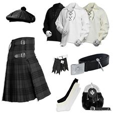 Men's Grey Watch 9 PCS Scottish Traditional Highland Kilt Outfit In 40 Tartans