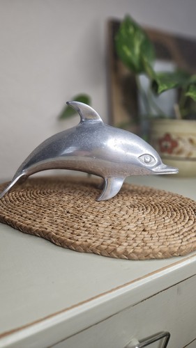 Vintage silver metal dolphin - silver,