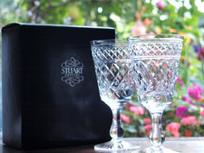 Stuart Crystal Sandringham Wine Glasses Pair Vintage Mint in Box, 6 1/2" Tall