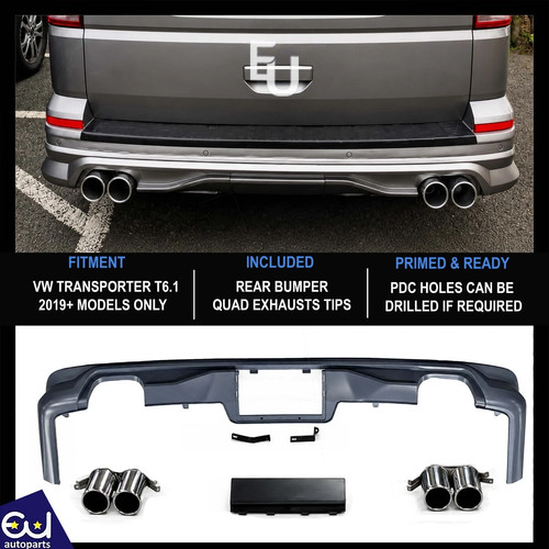 Primed rear bumper with quad - primed,