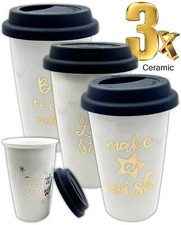 3 Pcs Ceramic Drinking Cup Warm Coffee Tea Travel Reusable Mug With Silicone Lid