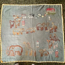Antique hand embroidered baby crawling blanket c 1900 NOAHS ARK  49 x 49 inches