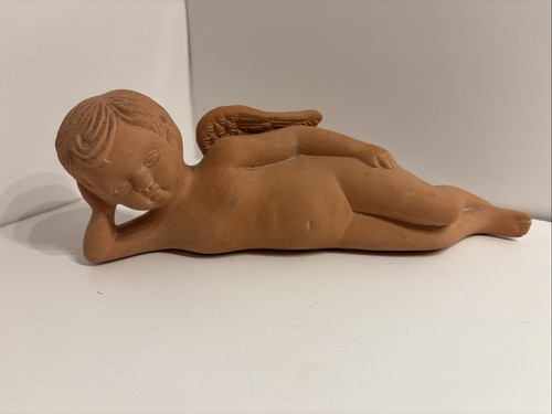 Terracotta lounging angel - terracotta,