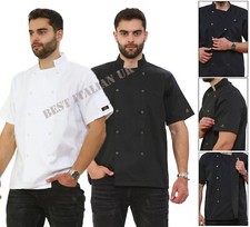 White&Black Chefs Jacket Boston Unisex Short Sleeve Professional Kitchen Uniform
