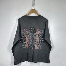 Vintage Surf Style Sweatshirt Mens XL Grey Tribal Graphic Print Surf Wear 90s