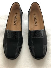 NWOB SOFTLITE Black Faux Nubuck Croc Slip-On Shoes Size UK 4 EU 37 Padded Insole