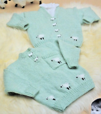(104)Knitting Pattern - Baby Children DK Sheep Motif Cardigan & Sweater 18"- 24"