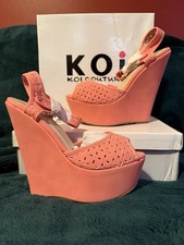 Koi Couture Women's Platform Size UK 6 Coral Suede Ankle Strap Wedge Sandals
