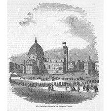 FLORENCE Italy Cathedral, Campanile & Baptistery - Antique Print 1851