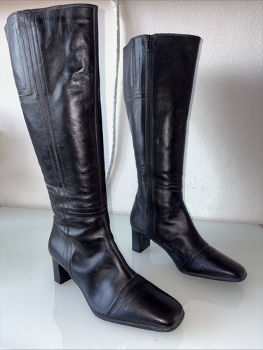 Clarks black leather knee - leather,