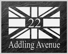 Black slate Personalised Union jack / British flag Door / House Sign Number plaq