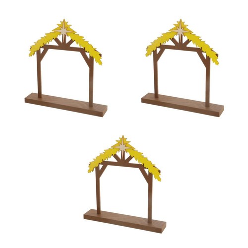 3pcs wooden nativity stable - wooden,