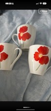 3 Red Poppy mugs porcelain